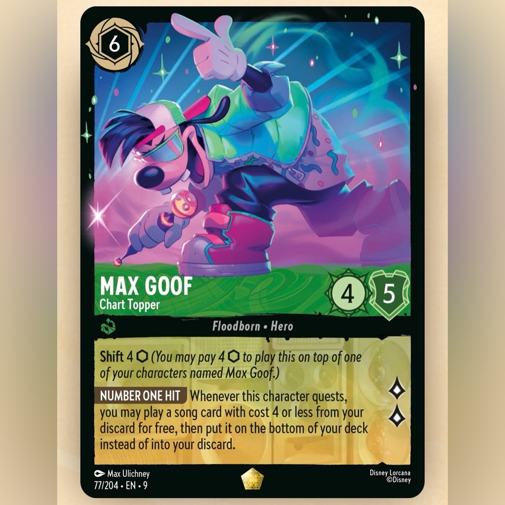 Disney Lorcana Max Goof Legendary 77/204 EN 9 Foil Card
